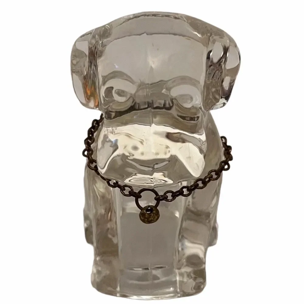 Vintage Federal Glass Company Puppy Dog Candy Container Clear Glass 1940s‎